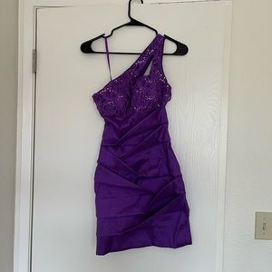 Bodycon One Shoulder Purple Sequined Ruched Dress